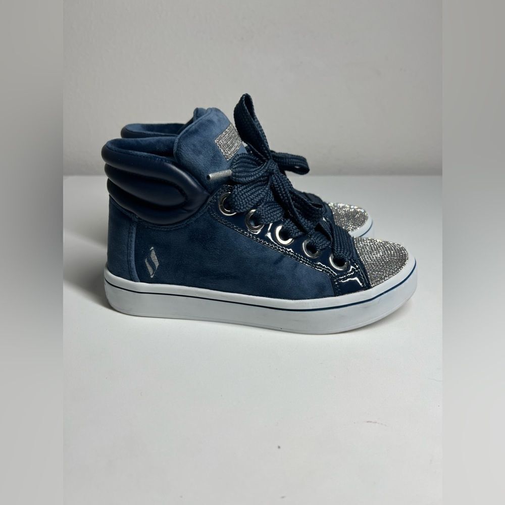 SKECHERS Street Los Angeles Velvet Navy Blue Glitter Mid Top Shoes Womens Sz 5,5